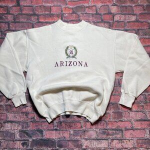 Vintage 90s Embroidered Arizona Crest Crewneck Sweatshirt Size Large White